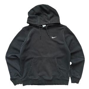 Vintage Y2K Nike Hoodie Mens Medium Black Mini Swoosh Skater Pullover Faded